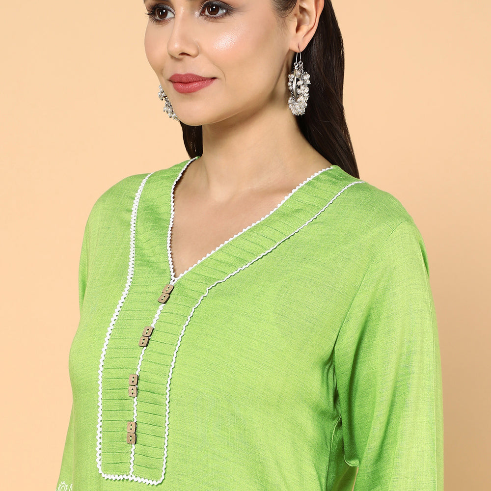 
                      
                        Womens Lime Green Block Printed  Kurta
                      
                    