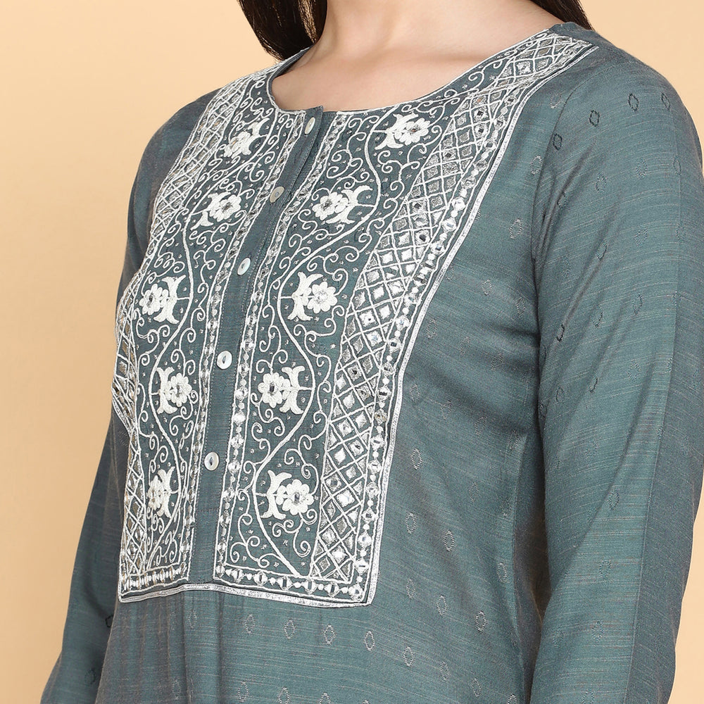 
                      
                        Embroidered Calf Length Cotton Woven Women's Kurta Set
                      
                    