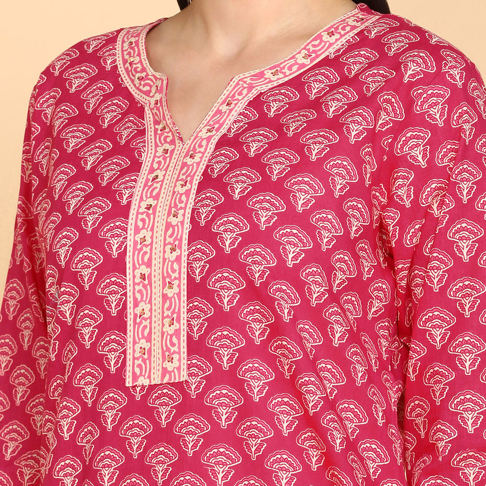 
                      
                        Ethnic Motifs Printed Notched Neck Pure Cotton Kurta
                      
                    