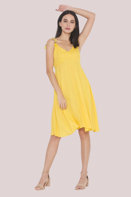 Solid A Line Yellow Dress
