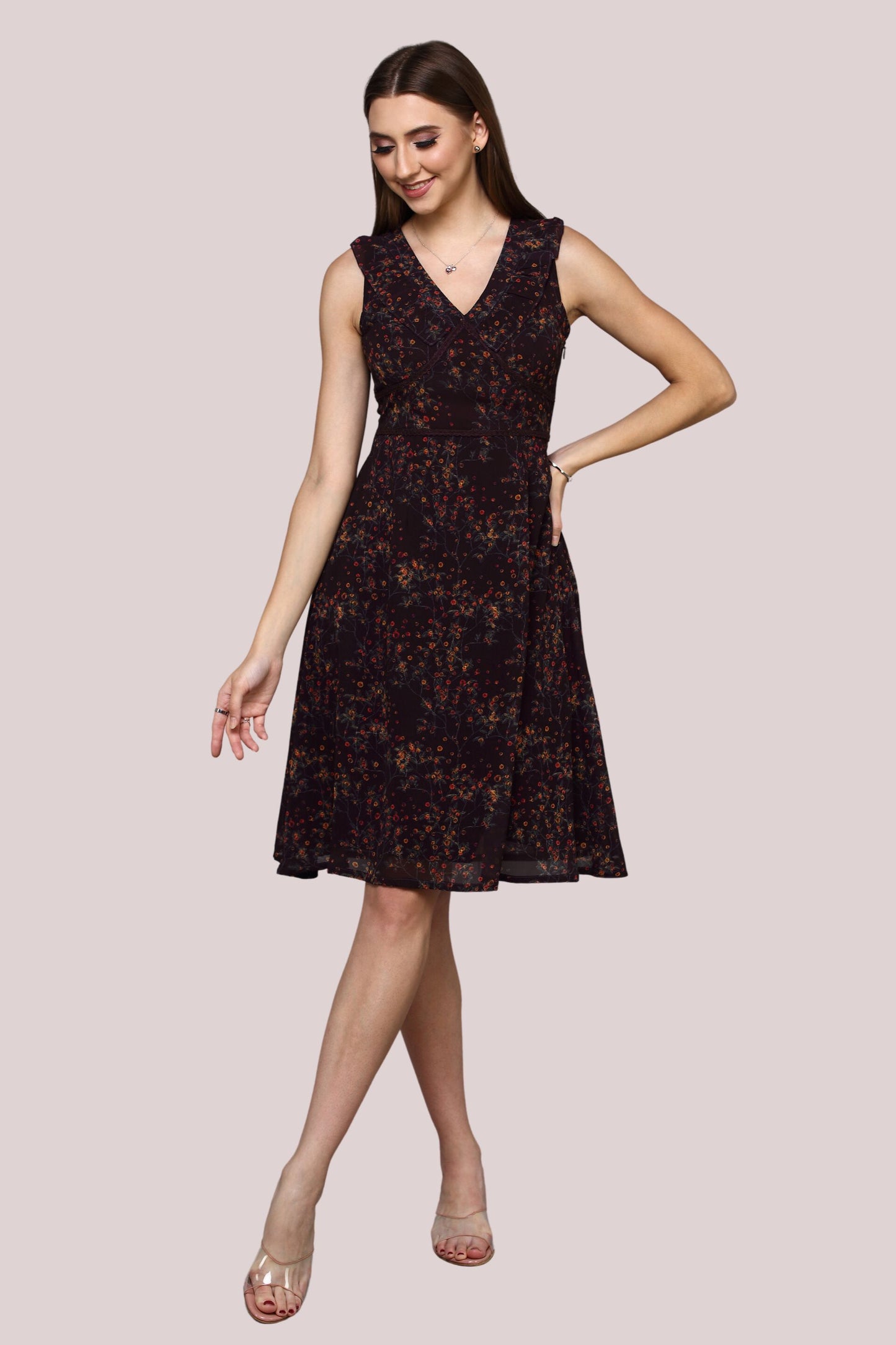 Load image into Gallery viewer, Printed frill dress with lace detail
