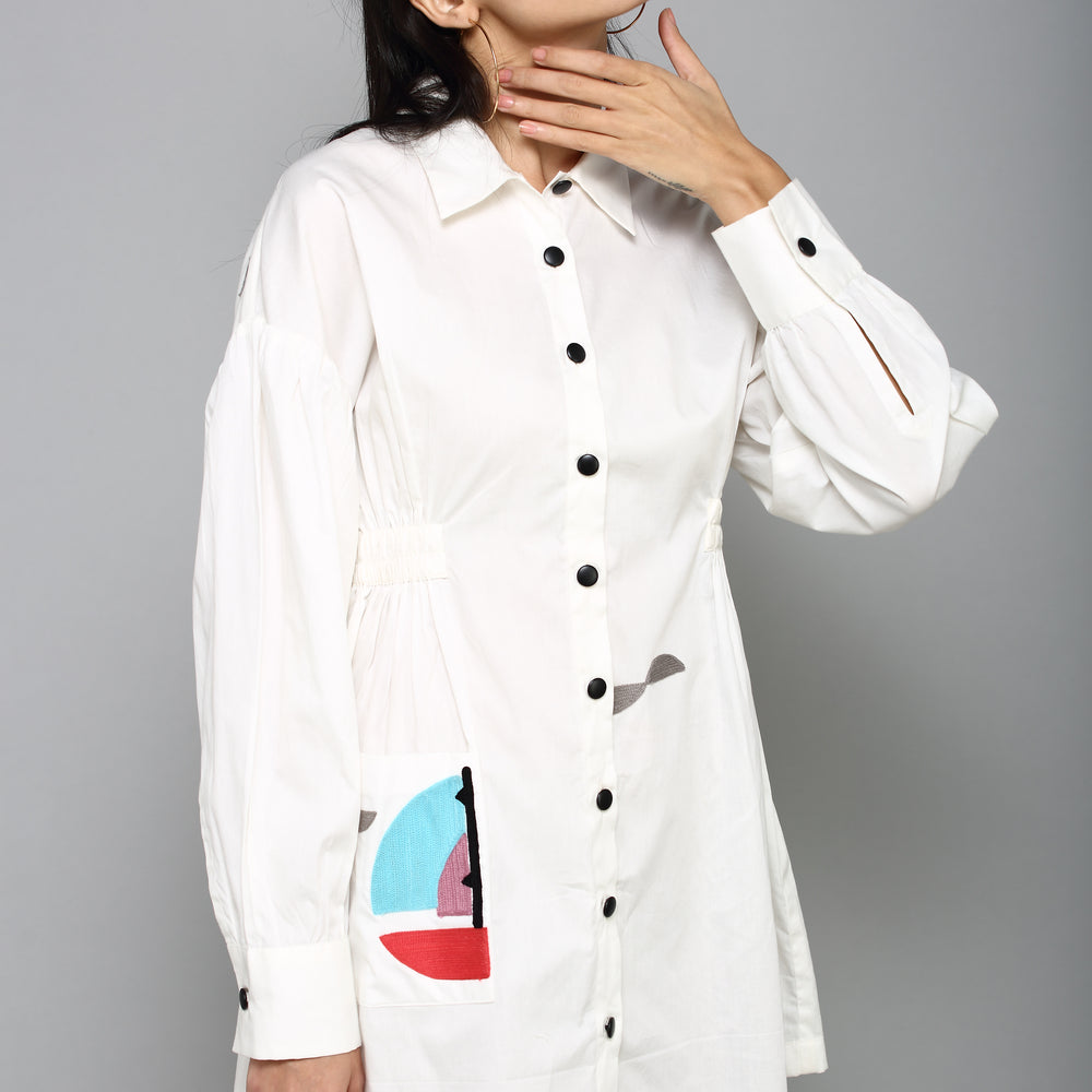 
                      
                        Women White  front Closure Dress with Embroidery
                      
                    
