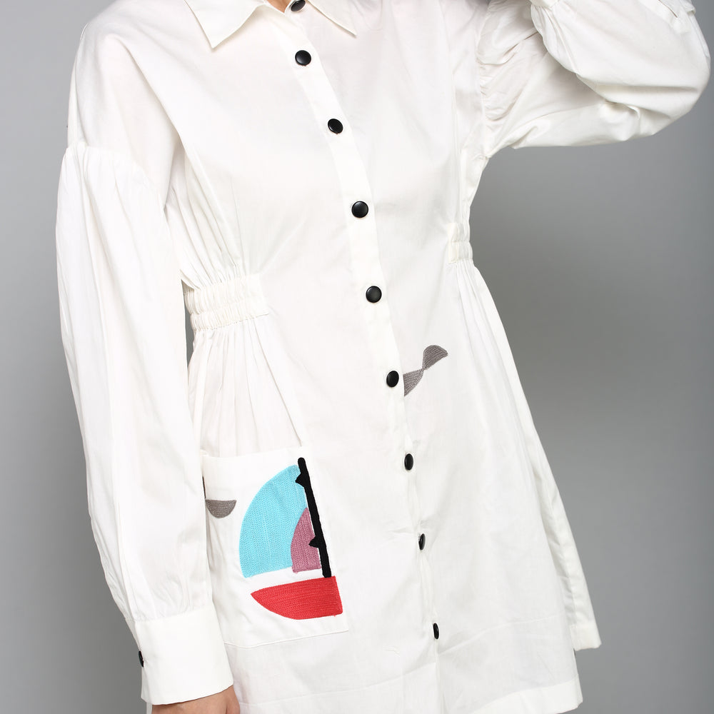 
                      
                        Women White  front Closure Dress with Embroidery
                      
                    