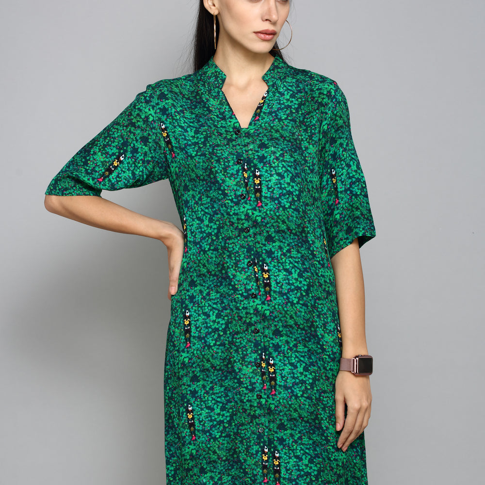 Green Floral Shirt Dress