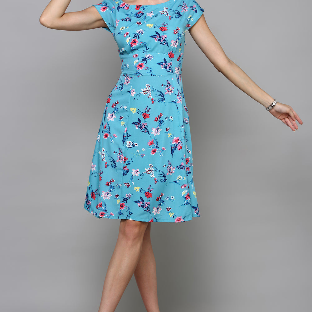
                      
                        Floral Printed Fit and Flare Boat Neck Dress
                      
                    