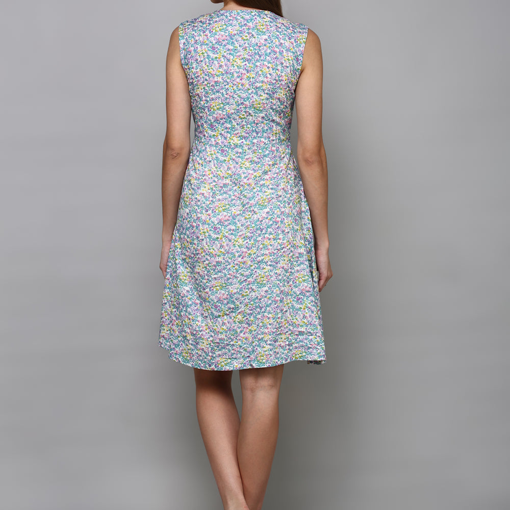 
                      
                        Women Sea Green & Pink Floral Cotton Fit and Flare Dress
                      
                    
