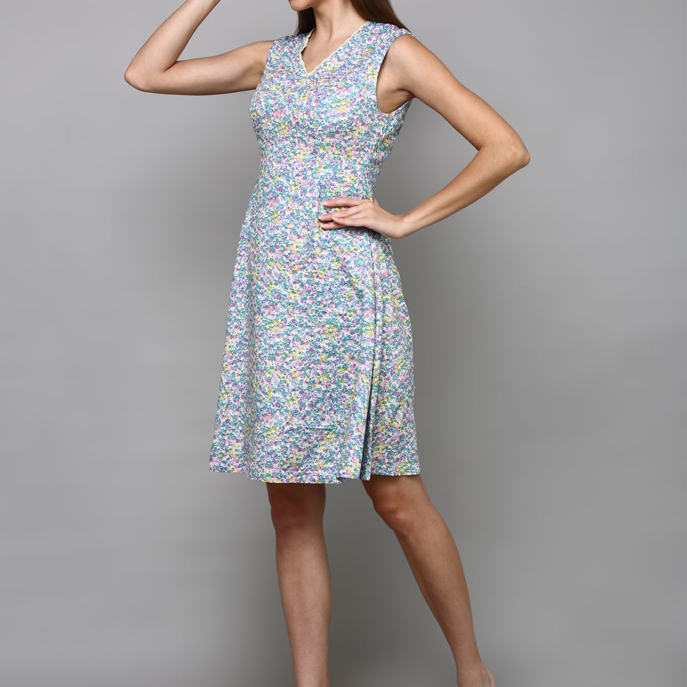 
                      
                        Women Sea Green & Pink Floral Cotton Fit and Flare Dress
                      
                    