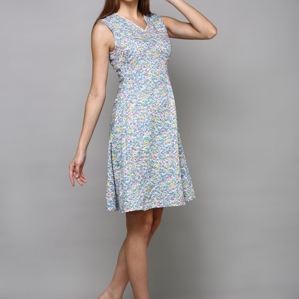 
                      
                        Women Sea Green & Pink Floral Cotton Fit and Flare Dress
                      
                    