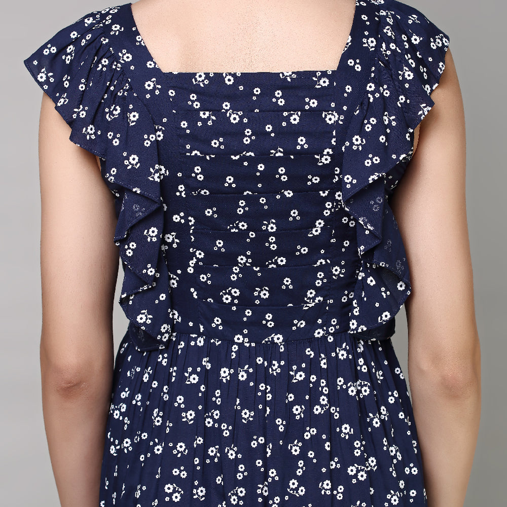 
                      
                        Women Navy Blue Floral Printed Maxi Dress
                      
                    