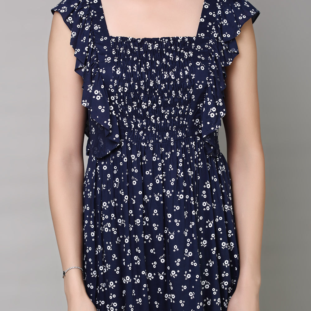 
                      
                        Women Navy Blue Floral Printed Maxi Dress
                      
                    