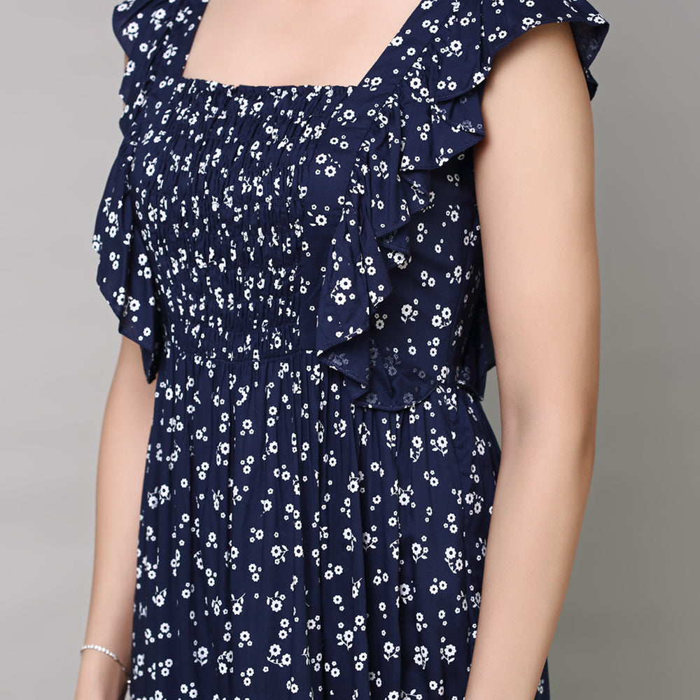
                      
                        Women Navy Blue Floral Printed Maxi Dress
                      
                    