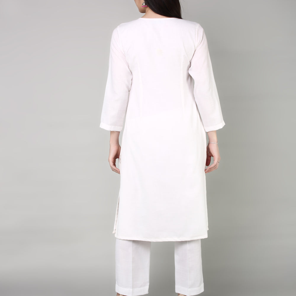 
                      
                        Women White & Yellow Floral Thread Work Kurta
                      
                    