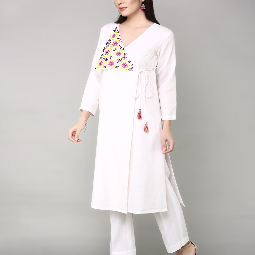 
                      
                        Women White & Yellow Floral Thread Work Kurta
                      
                    