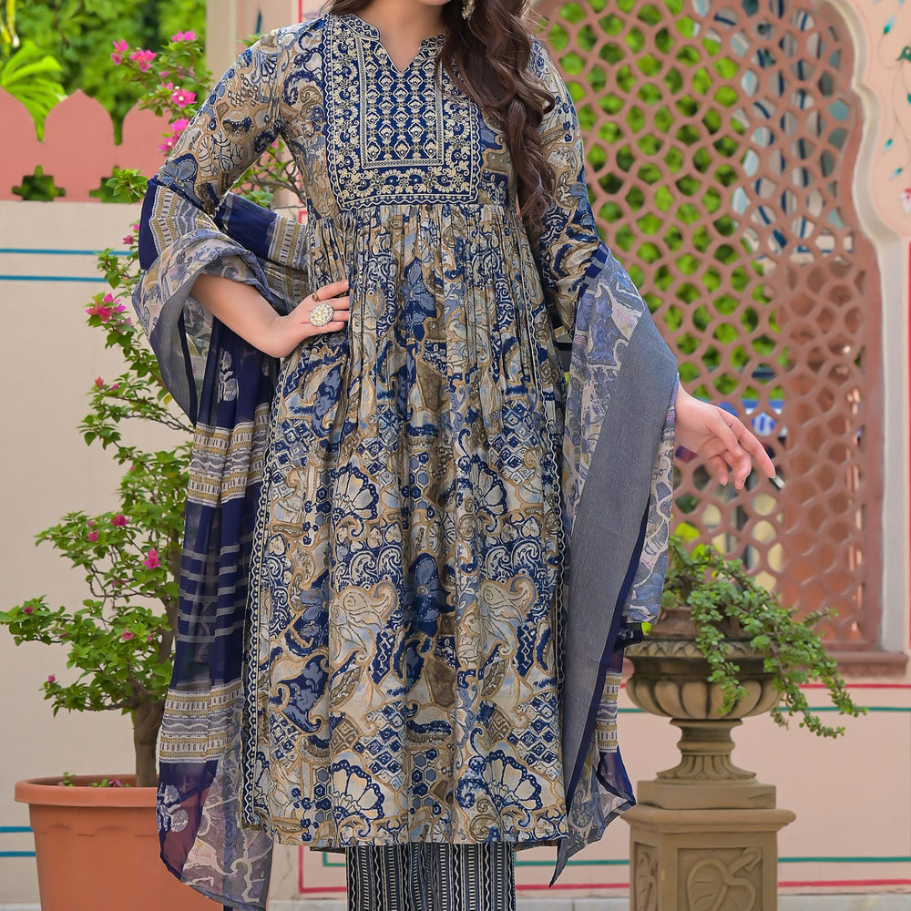 
                      
                        Blue Muslin  Thread work detailing kurta set with pant and dupatta
                      
                    