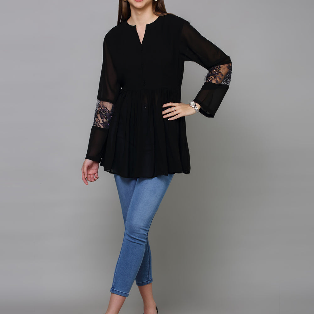 Women Black Pure Georgette Kurti