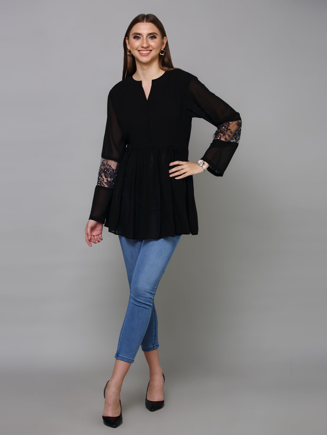 Women Black Pure Georgette Kurti