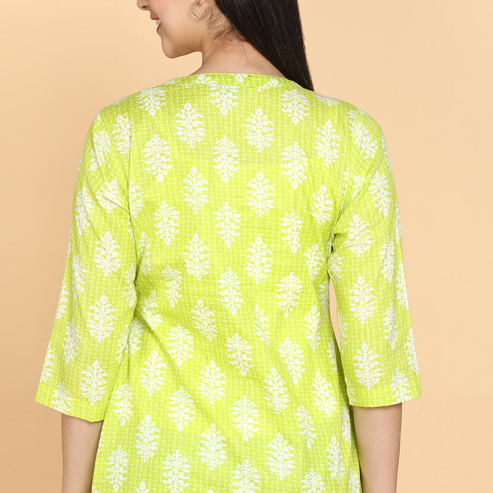 
                      
                        Floral Printed V-Neck Pure Cotton Panelled A-Line Kurti
                      
                    