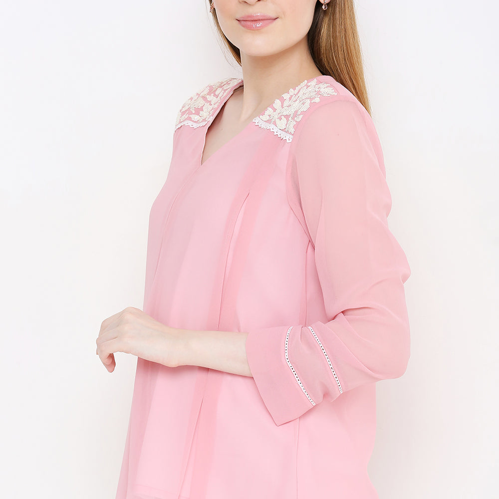 
                      
                        Pink Embellished V-Neck Pure Georgette KurtI
                      
                    