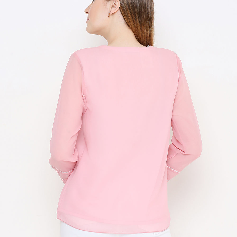 
                      
                        Pink Embellished V-Neck Pure Georgette KurtI
                      
                    