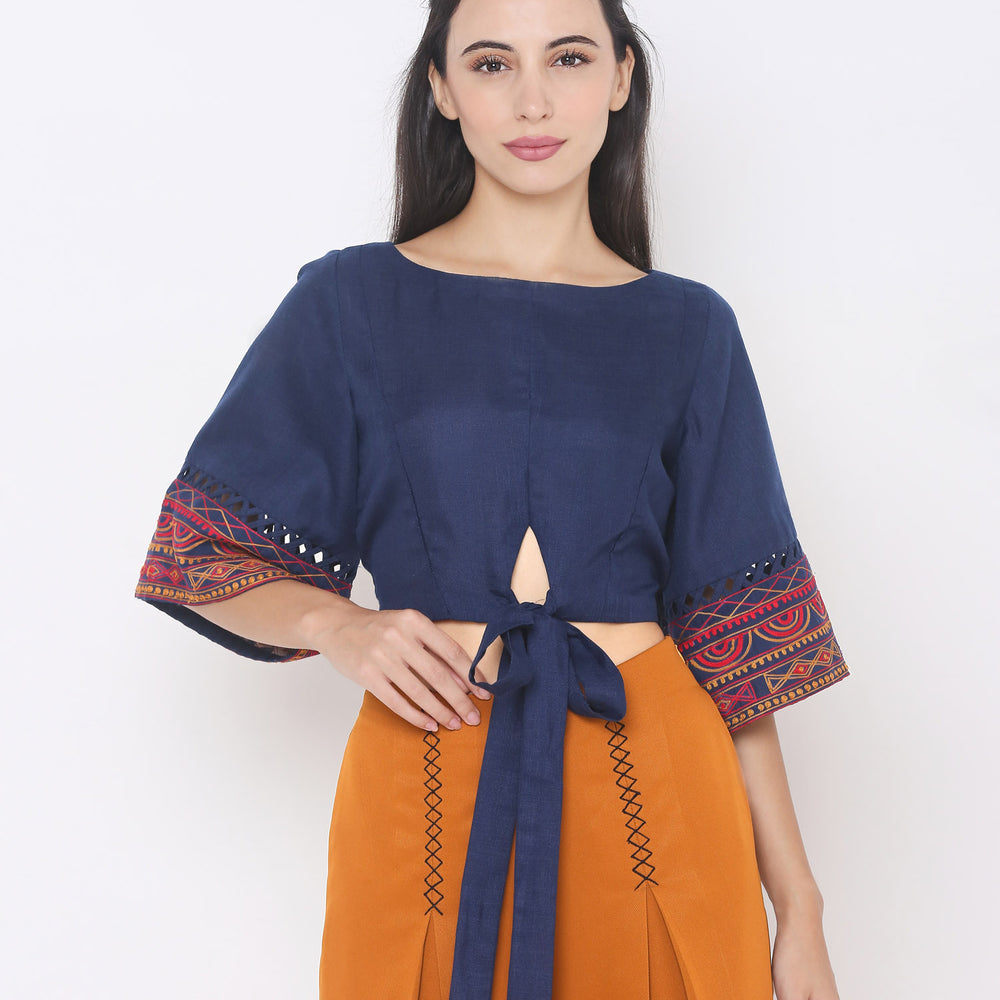 
                      
                        Navy Blue Styled Back Crop Top
                      
                    