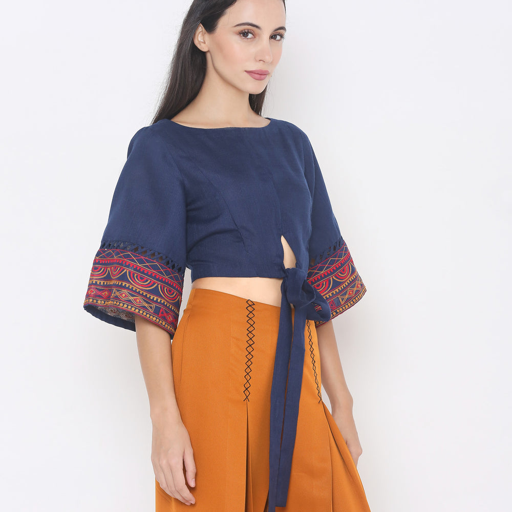 
                      
                        Navy Blue Styled Back Crop Top
                      
                    