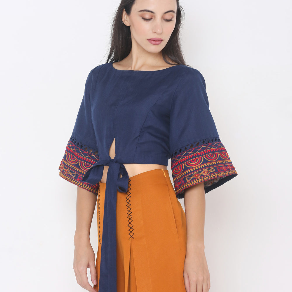 
                      
                        Navy Blue Styled Back Crop Top
                      
                    