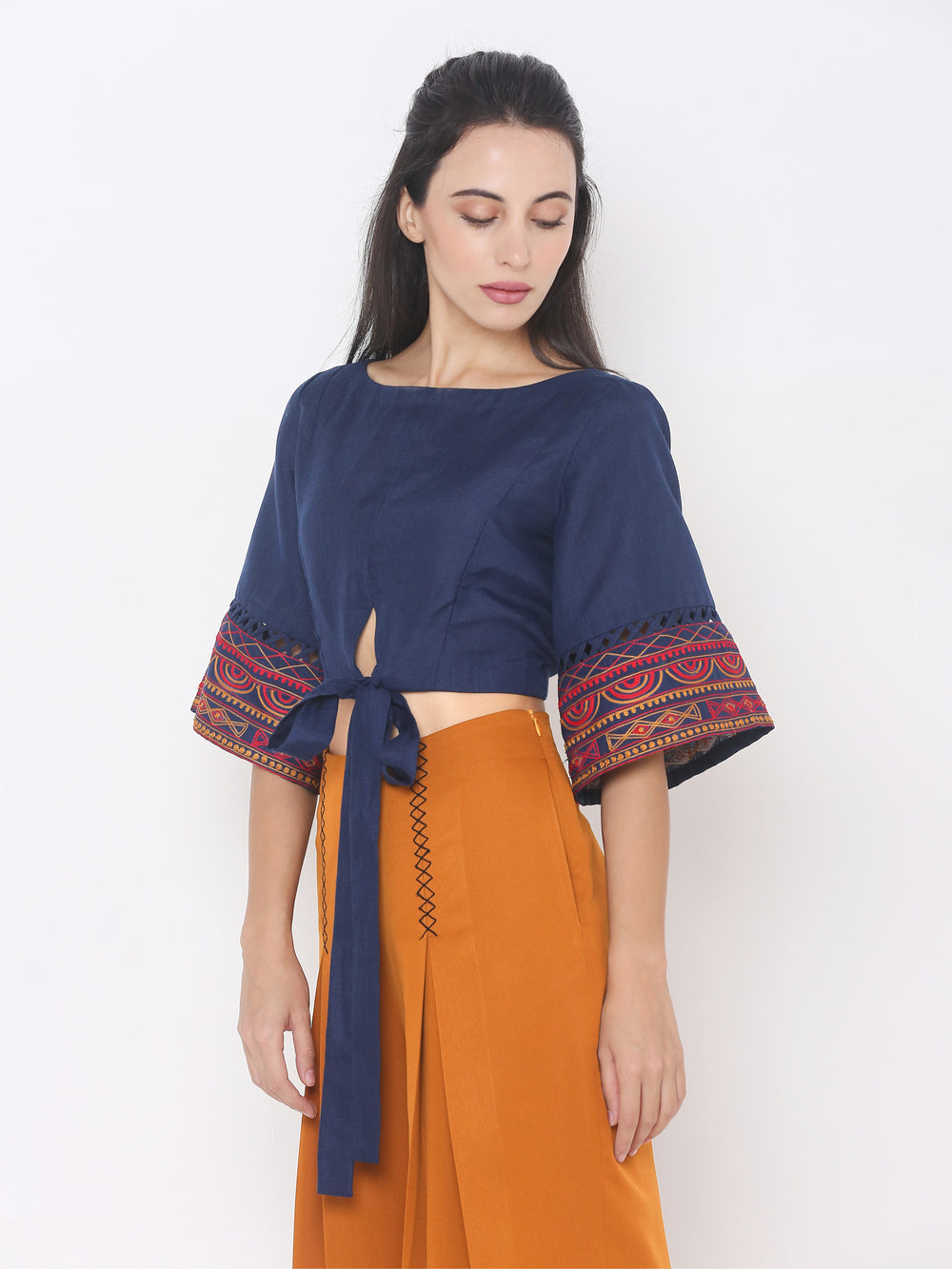 Navy Blue Styled Back Crop Top