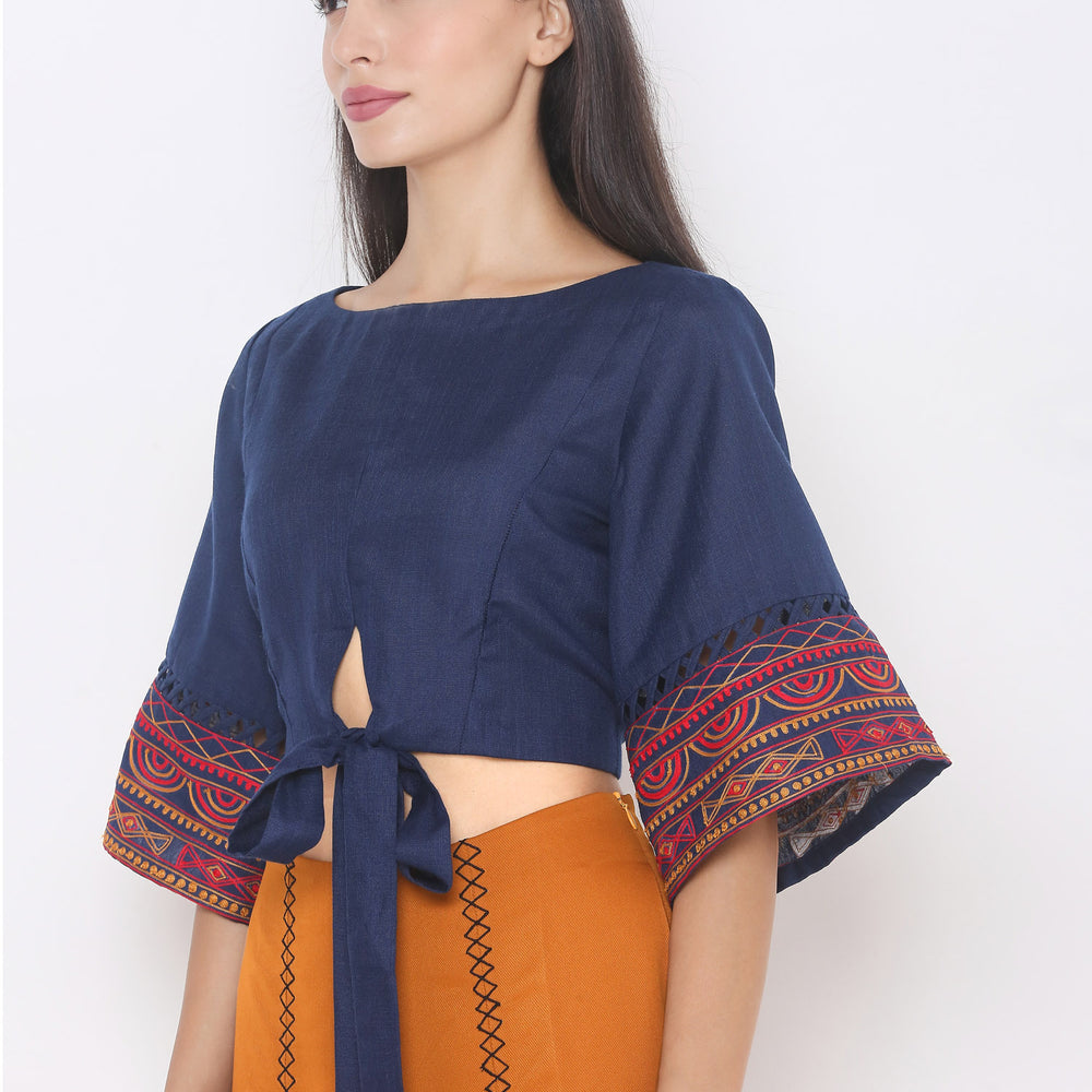 
                      
                        Navy Blue Styled Back Crop Top
                      
                    