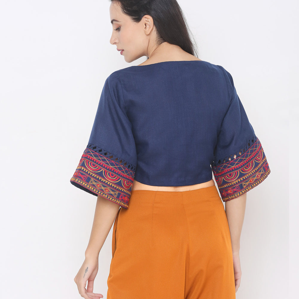 
                      
                        Navy Blue Styled Back Crop Top
                      
                    