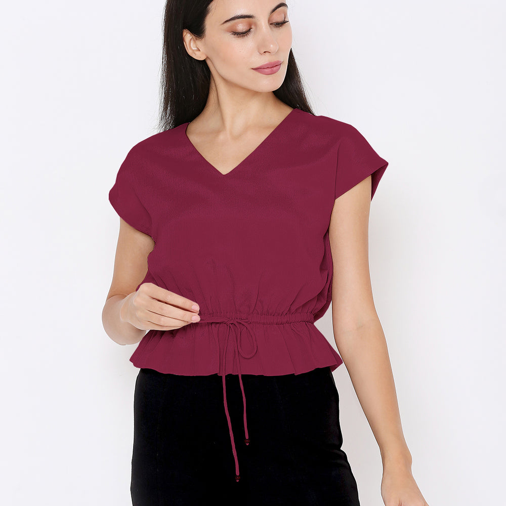 Aturabi Maroon Cinched Waist Top