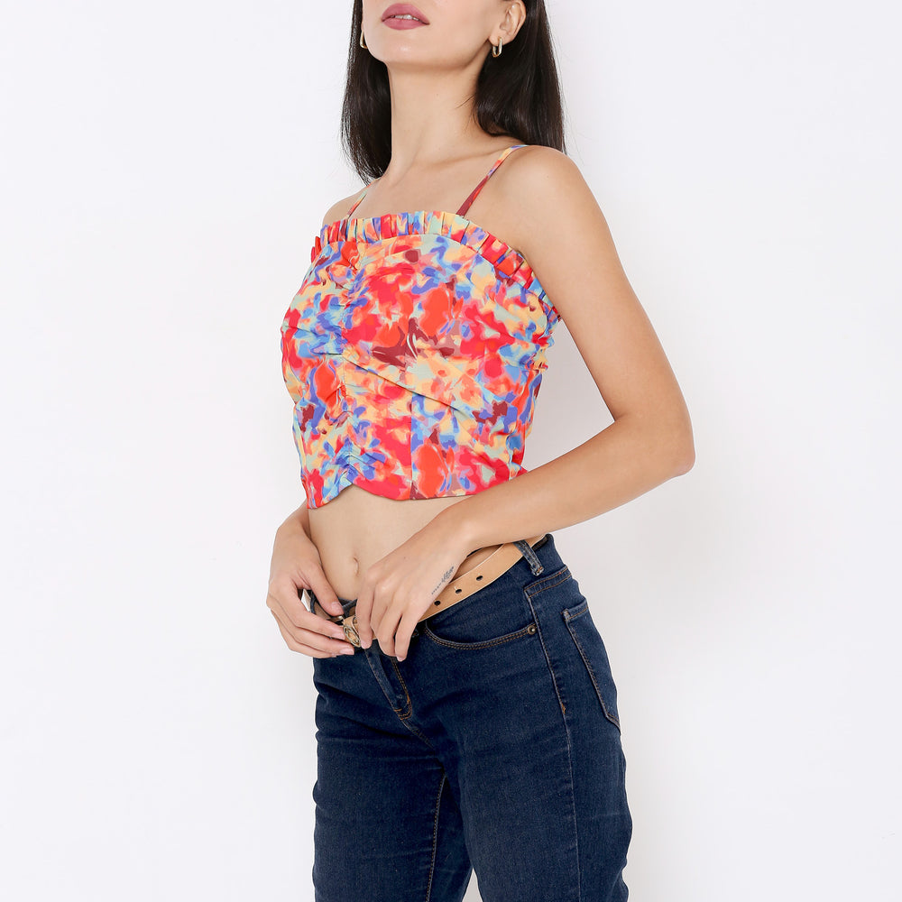 
                      
                        Aturabi Women Multicoloured Abstract Print Crop Top With Back Zip
                      
                    