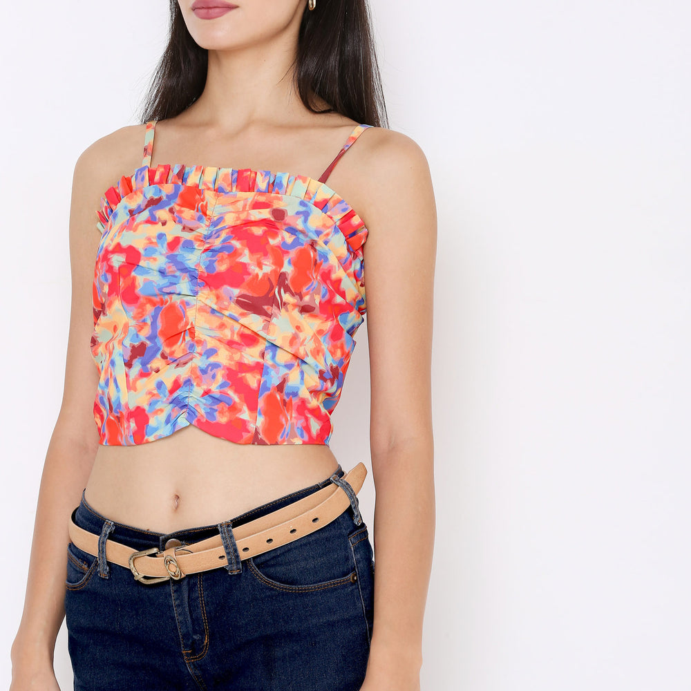 
                      
                        Aturabi Women Multicoloured Abstract Print Crop Top With Back Zip
                      
                    