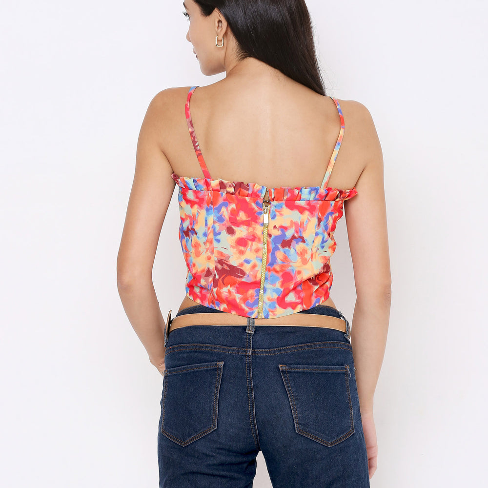 
                      
                        Aturabi Women Multicoloured Abstract Print Crop Top With Back Zip
                      
                    