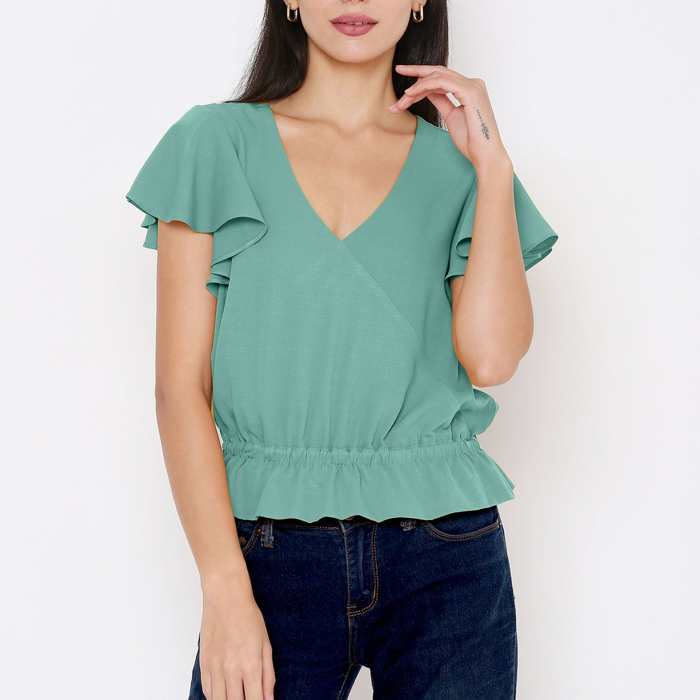 
                      
                        aturabi Women Green V-neck Wrap Top
                      
                    