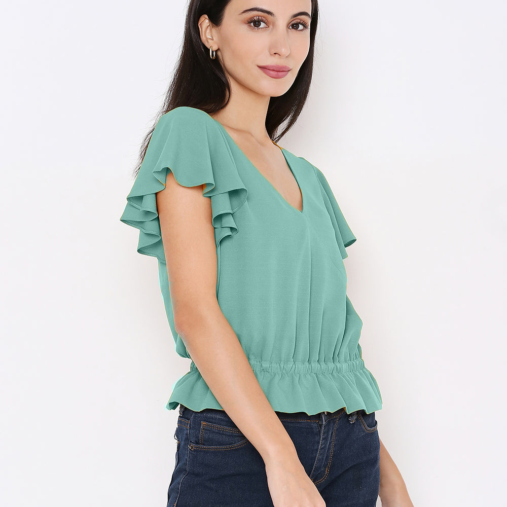 
                      
                        aturabi Women Green V-neck Wrap Top
                      
                    