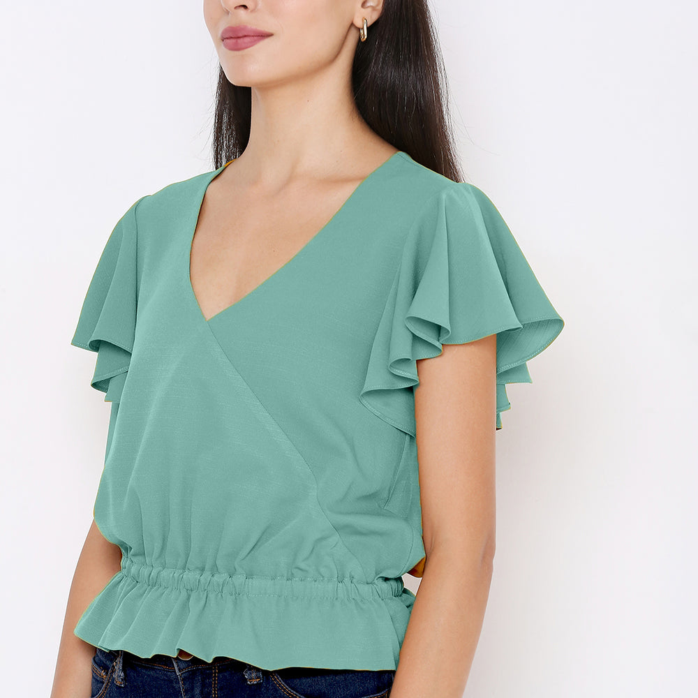 
                      
                        aturabi Women Green V-neck Wrap Top
                      
                    