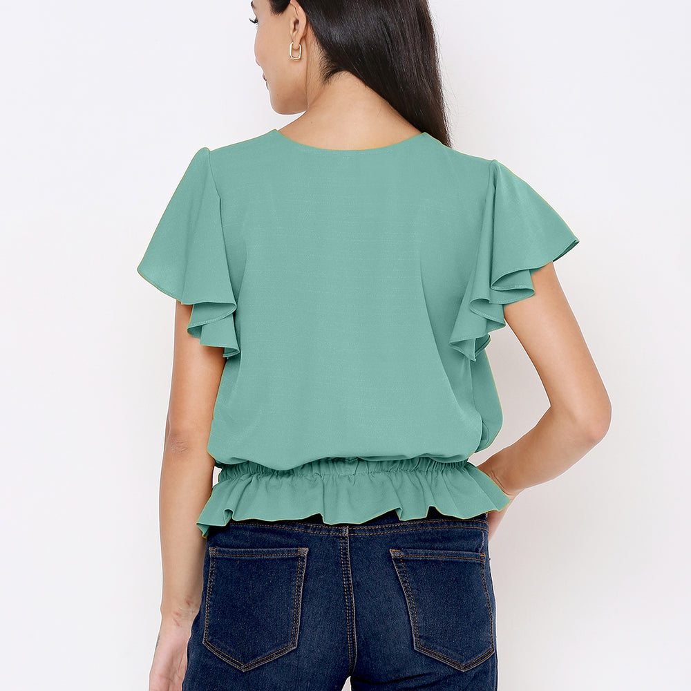 
                      
                        aturabi Women Green V-neck Wrap Top
                      
                    