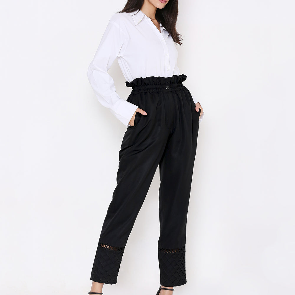 Women Black Relaxed High-Rise Pleated Trousers