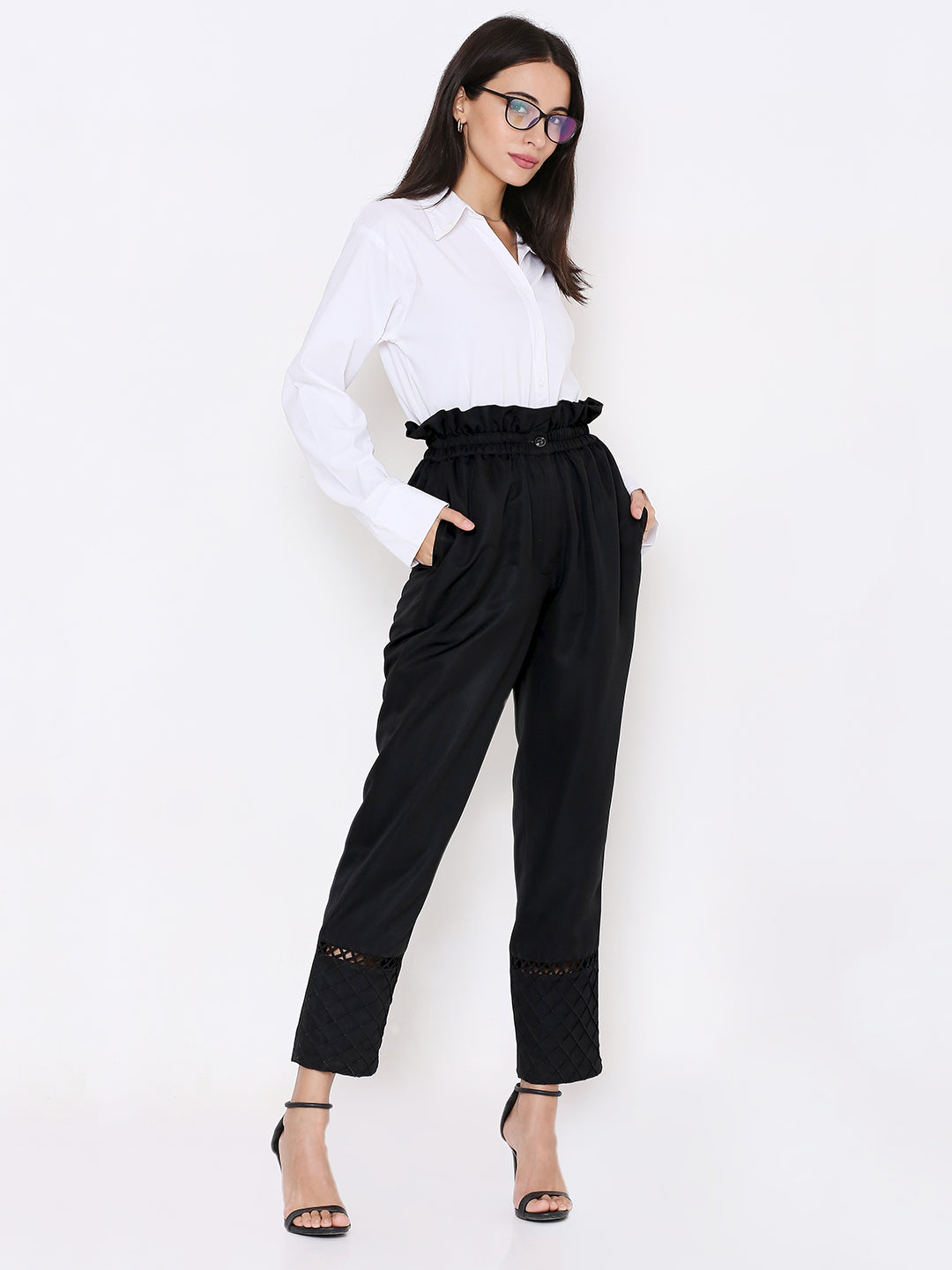 Women Black Relaxed High-Rise Pleated Trousers