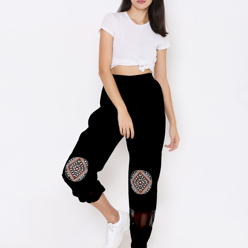 Women Black Printed Relaxed Trousers