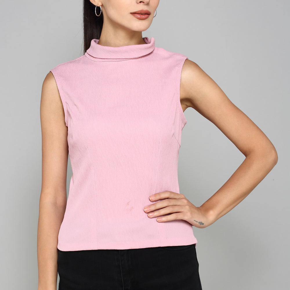 
                      
                        Aturabi Pink High-Neck Sleeveless Woven Top
                      
                    