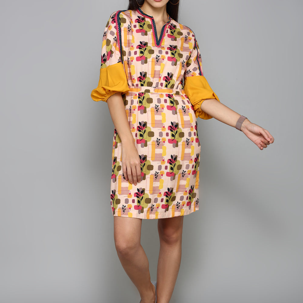 
                      
                        Beige & Yellow Floral A-Line Dress
                      
                    