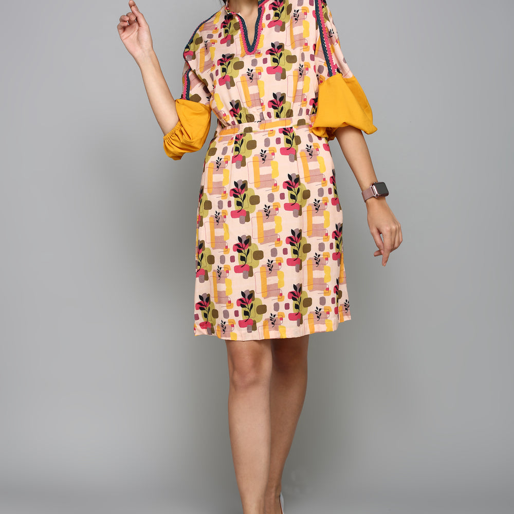 
                      
                        Beige & Yellow Floral A-Line Dress
                      
                    