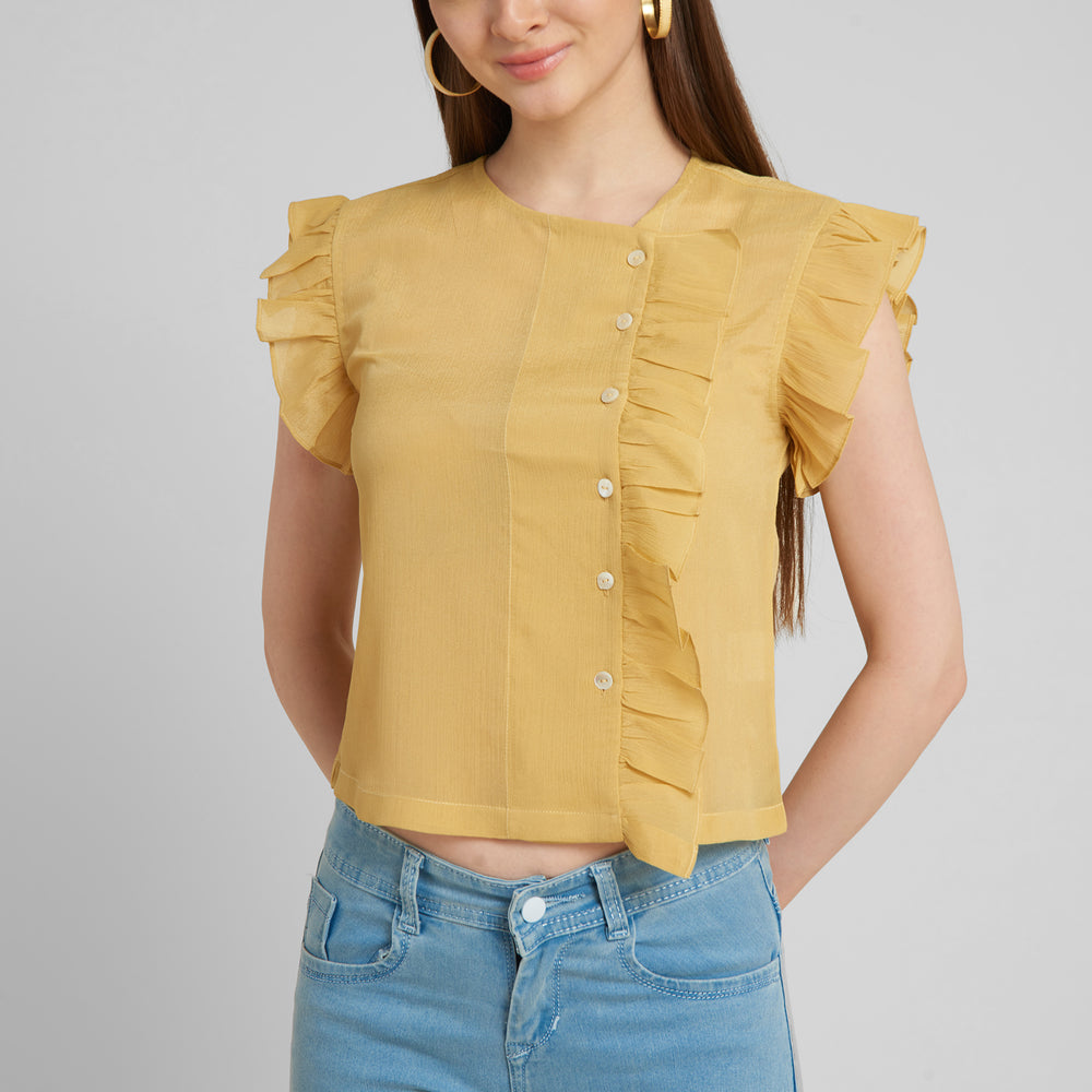 
                      
                        Aturabi Women Yellow Ruffles Shirt Style Crop Top
                      
                    