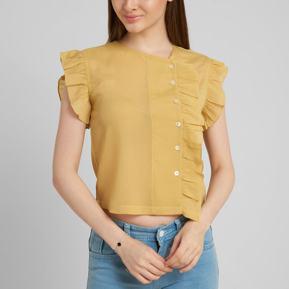 
                      
                        Aturabi Women Yellow Ruffles Shirt Style Crop Top
                      
                    