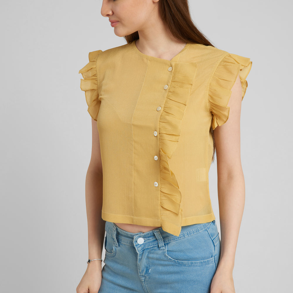 
                      
                        Aturabi Women Yellow Ruffles Shirt Style Crop Top
                      
                    