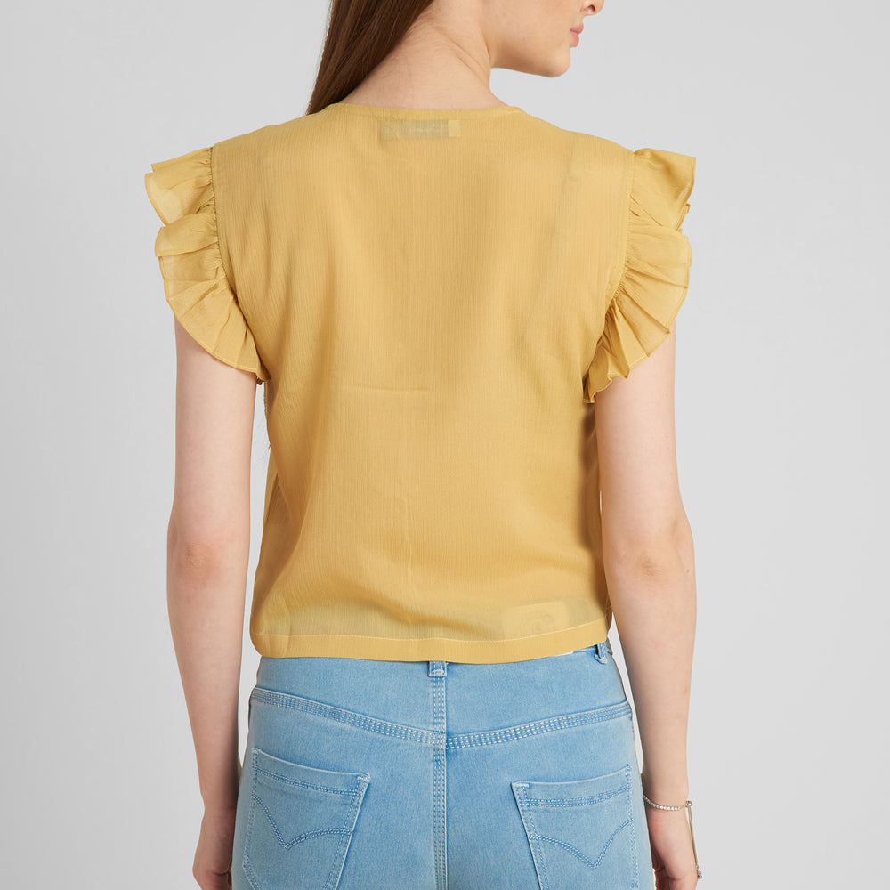 
                      
                        Aturabi Women Yellow Ruffles Shirt Style Crop Top
                      
                    