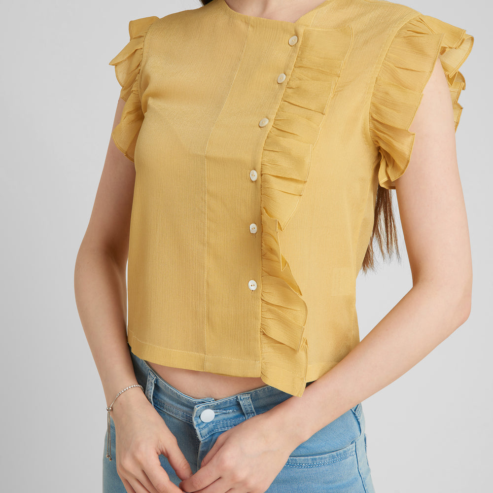 
                      
                        Aturabi Women Yellow Ruffles Shirt Style Crop Top
                      
                    
