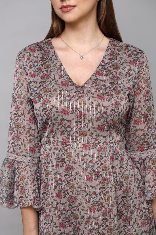 Floral printed Slate grey lurex dress