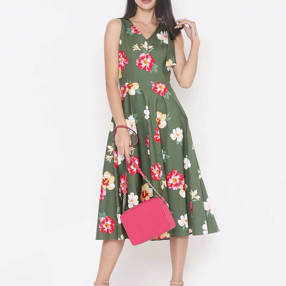 
                      
                        Green Printed Sleeveless Dress
                      
                    